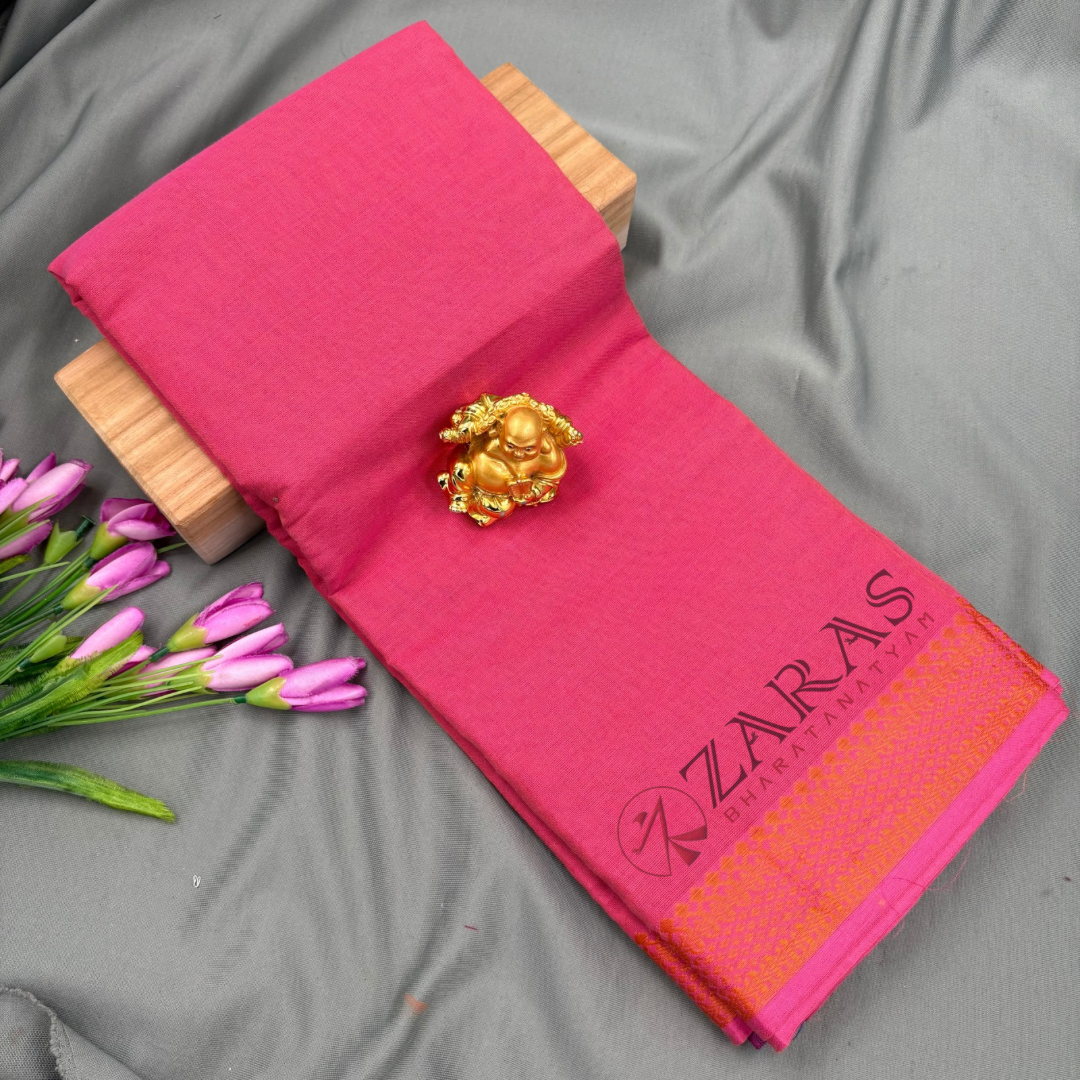 Bharatanatyam Dance Practice Saree - L Pink with Gold Diamond Border