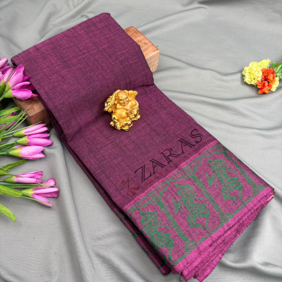 Bharatanatyam Dance Practice Saree - Purple with Green Doll Border
