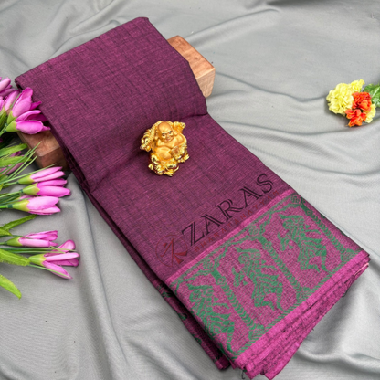 Bharatanatyam Dance Practice Saree - Purple with Green Doll Border