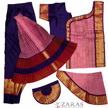 Bharatanatyam Dance Readymade Costume - Violet with Baby pink Brocade Combination