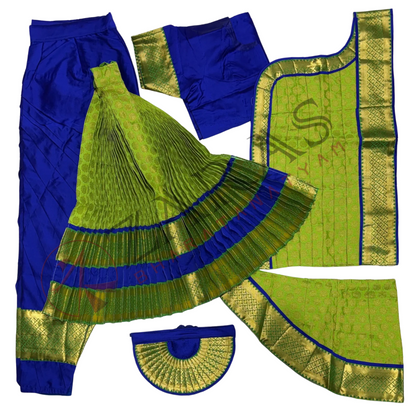 Bharatanatyam Dance Readymade Costume - Blue with Light Green Brocade