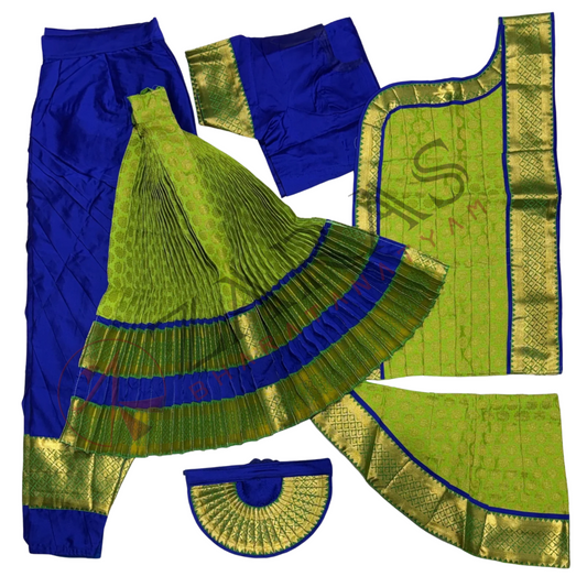 Bharatanatyam Dance Readymade Costume - Blue with Light Green Brocade