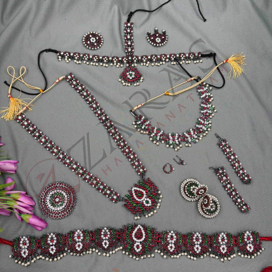 Bharatanatyam Dance Jewellery Black - Lotus Full Set Kemp RGSl