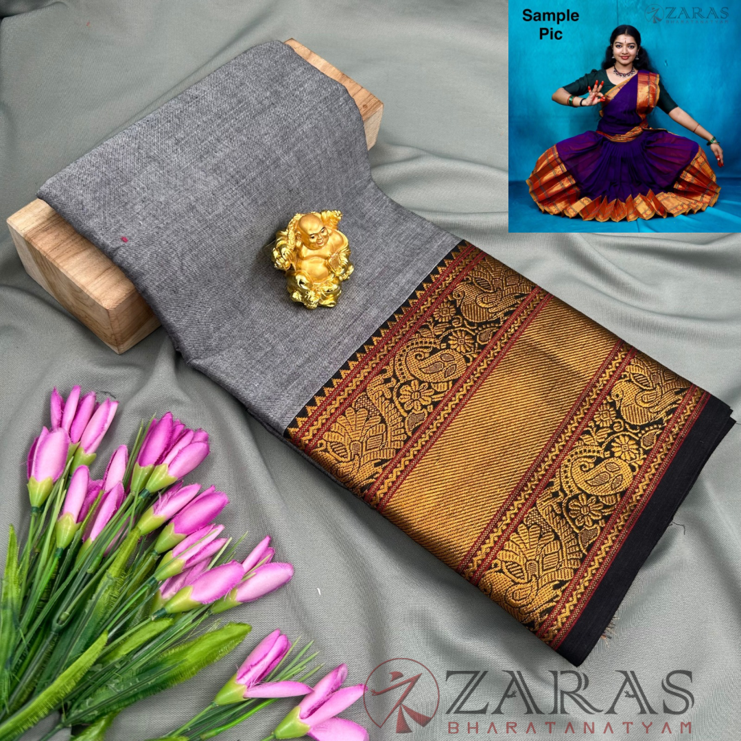 Ready-to-wear Dance Practice Sarees – Pre-Stitched (Set of 3 Pcs – Skirt, Pallu & Side Fan without Blouse) Peacock