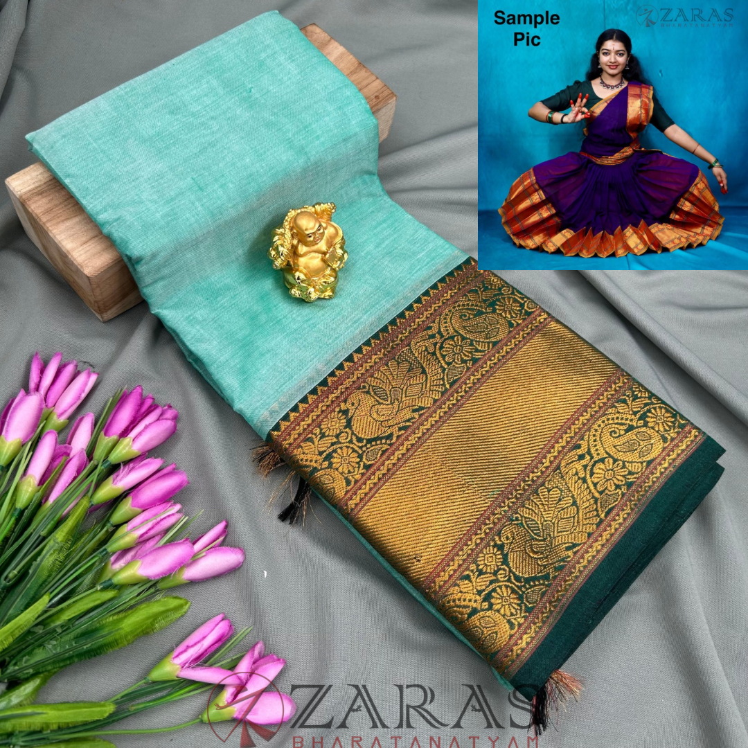 Ready-to-wear Dance Practice Sarees – Pre-Stitched (Set of 3 Pcs – Skirt, Pallu & Side Fan without Blouse) Peacock