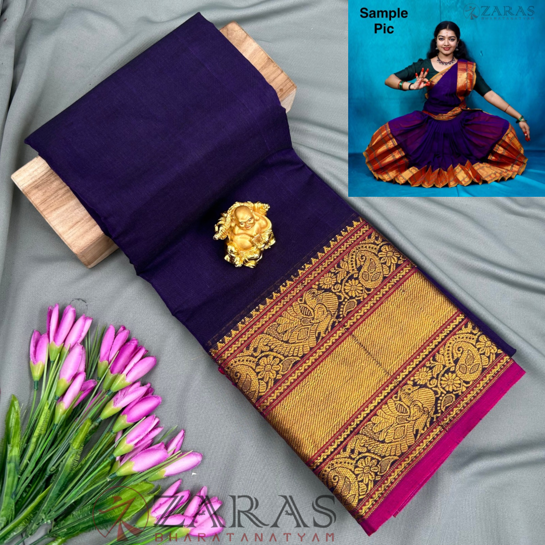 Ready-to-wear Dance Practice Sarees – Pre-Stitched (Set of 3 Pcs – Skirt, Pallu & Side Fan without Blouse) Peacock