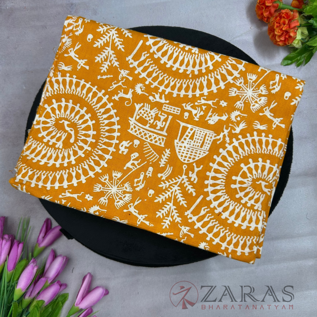 Bharatanatyam Dance Blouse Material (Cotton) - Bandini & Kalamkari Printed (0.95 Meter)