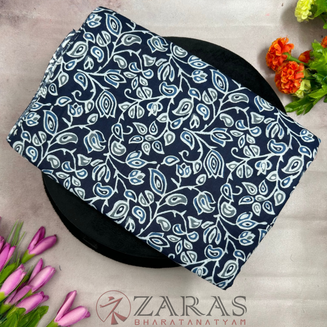 Bharatanatyam Dance Blouse Material (Cotton) - Bandini & Kalamkari Printed (0.95 Meter)