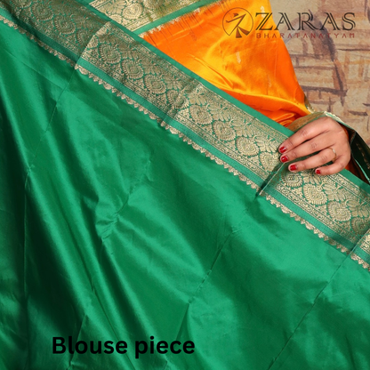 Dharmavaram Pure Pattu (Silk) Saree + Costume Stitching Readymade  (M Yellow with Green)