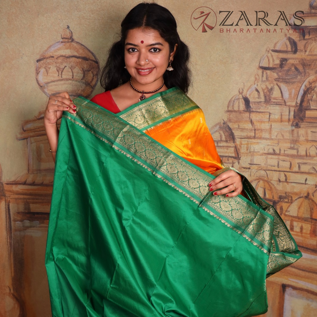 Dharmavaram Pure Pattu (Silk) Saree + Costume Stitching Readymade  (M Yellow with Green)