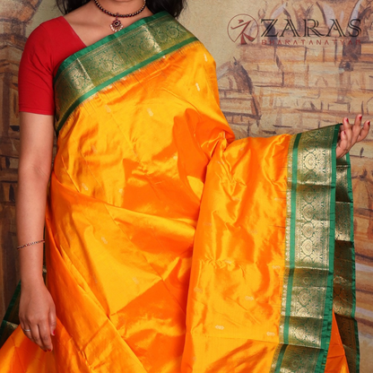 Dharmavaram Pure Pattu (Silk) Saree + Costume Stitching Readymade  (M Yellow with Green)