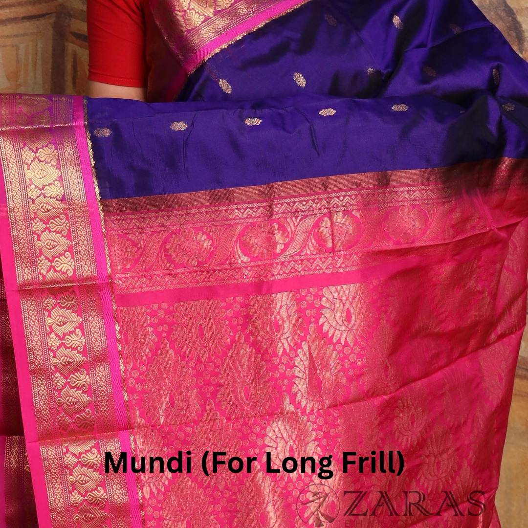 Dharmavaram Pure Pattu (Silk) Saree + Costume Stitching Readymade (D Blue with Pink)