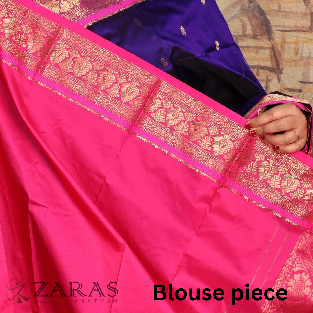 Dharmavaram Pure Pattu (Silk) Saree + Costume Stitching Readymade (D Blue with Pink)