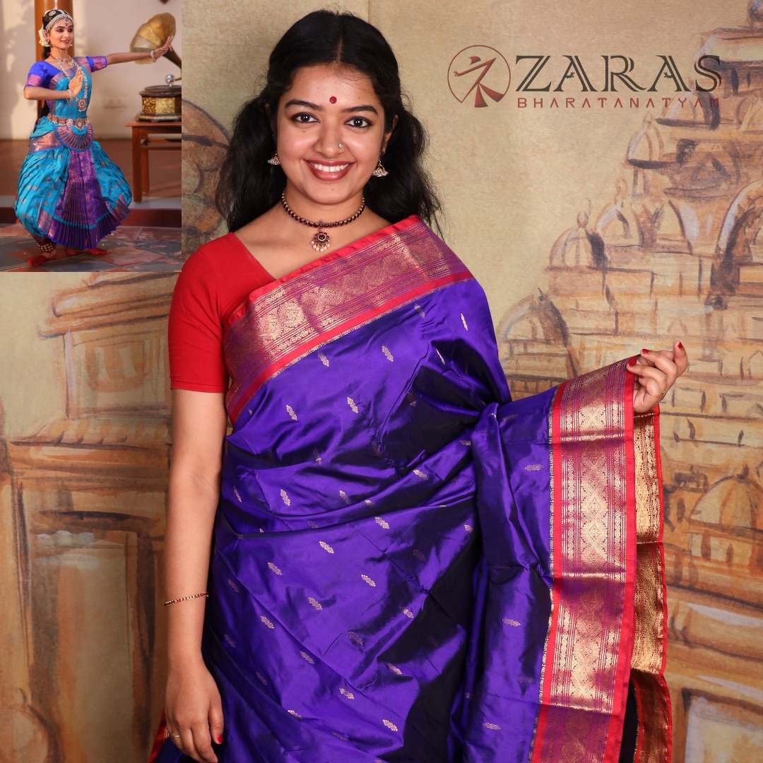 Dharmavaram Pure Pattu (Silk) Saree + Costume Stitching Readymade (V Blue with Red)