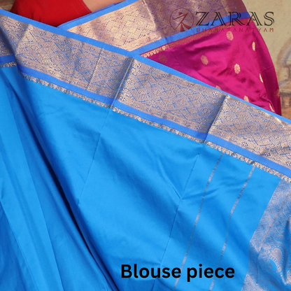 Dharmavaram Pure Pattu (Silk) Saree + Costume Stitching Readymade  (Purple with L Blue)