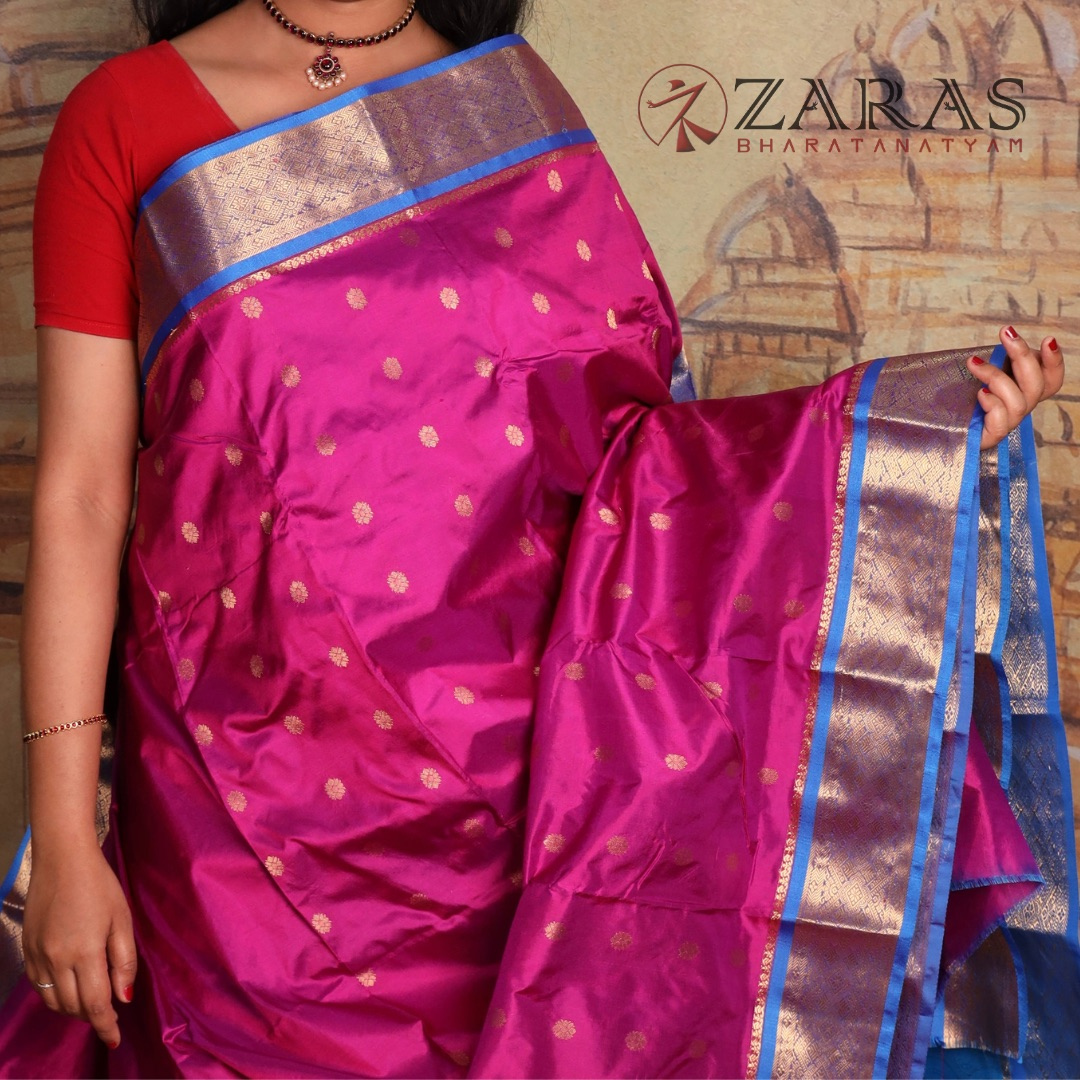 Dharmavaram Pure Pattu (Silk) Saree + Costume Stitching Readymade  (Purple with L Blue)
