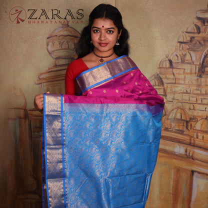 Dharmavaram Pure Pattu (Silk) Saree + Costume Stitching Readymade  (Purple with L Blue)