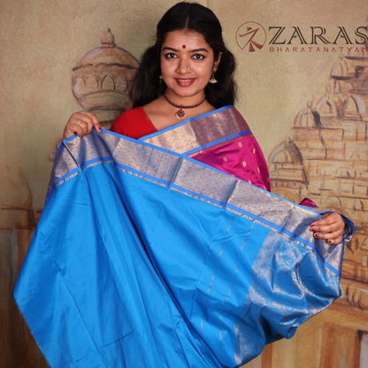 Dharmavaram Pure Pattu (Silk) Saree + Costume Stitching Readymade  (Purple with L Blue)