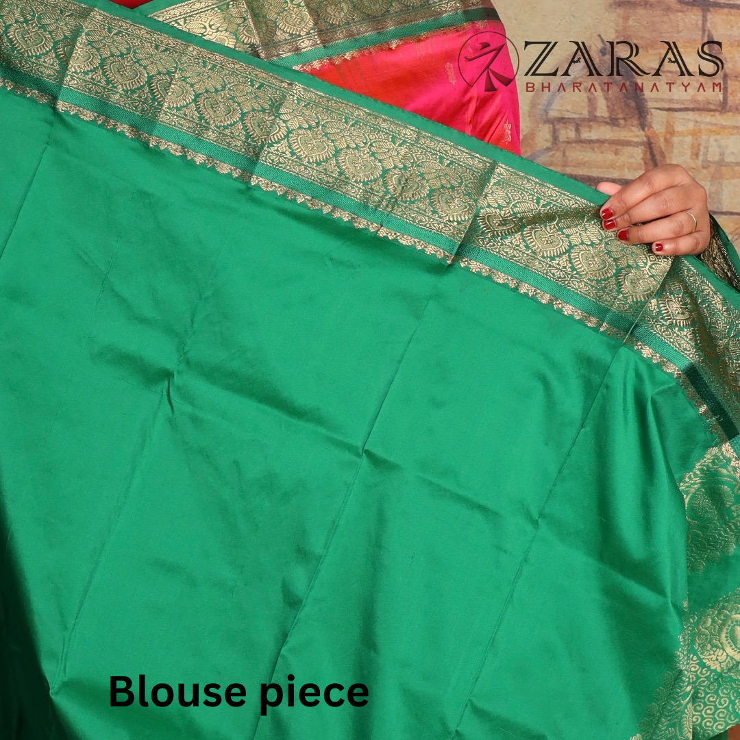 Dharmavaram Pure Pattu (Silk) Saree + Costume Stitching Readymade (Peach pink with Green)