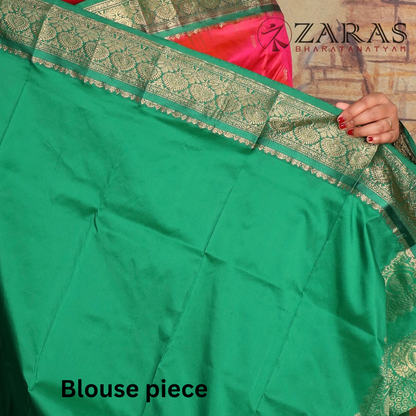 Dharmavaram Pure Pattu (Silk) Saree + Costume Stitching Readymade (Peach pink with Green)