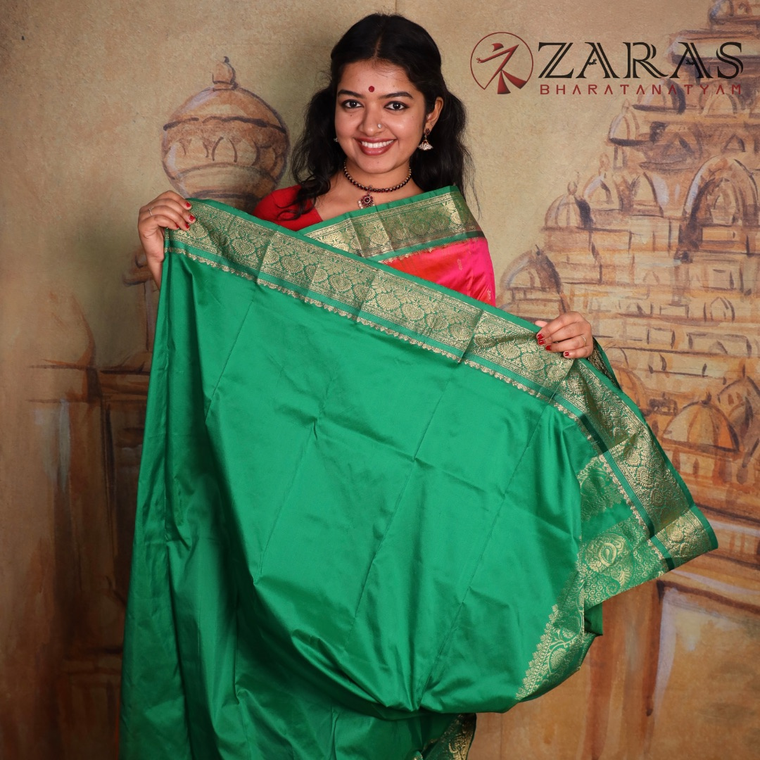 Dharmavaram Pure Pattu (Silk) Saree + Costume Stitching Readymade (Peach Pink with Green)