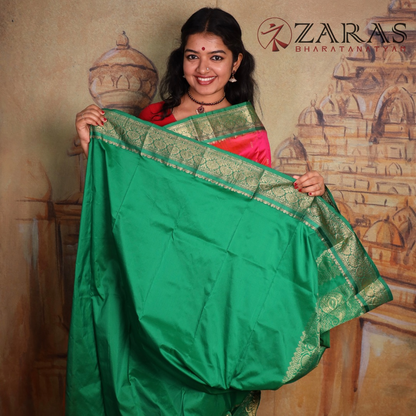 Dharmavaram Pure Pattu (Silk) Saree + Costume Stitching Readymade (Peach Pink with Green)