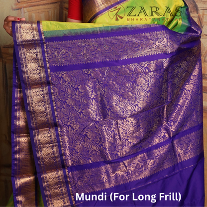 Dharmavaram Pure Pattu (Silk) Saree + Costume Stitching Readymade (Li Green with V Blue)