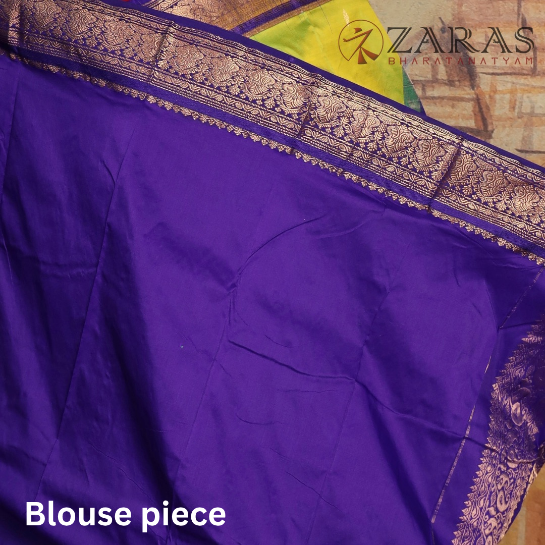 Dharmavaram Pure Pattu (Silk) Saree + Costume Stitching Readymade (Li Green with V Blue)