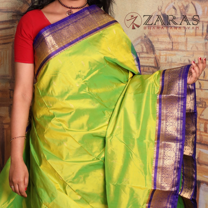 Dharmavaram Pure Pattu (Silk) Saree + Costume Stitching Readymade (Li Green with V Blue)