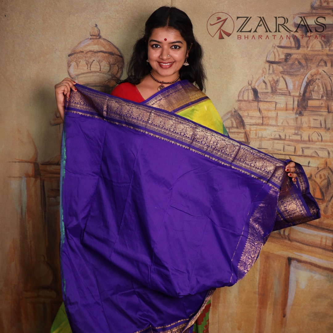 Dharmavaram Pure Pattu (Silk) Saree + Costume Stitching Readymade (Li Green with V Blue)
