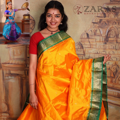 Dharmavaram Pure Pattu (Silk) Saree + Costume Stitching Readymade  (M Yellow with Green)