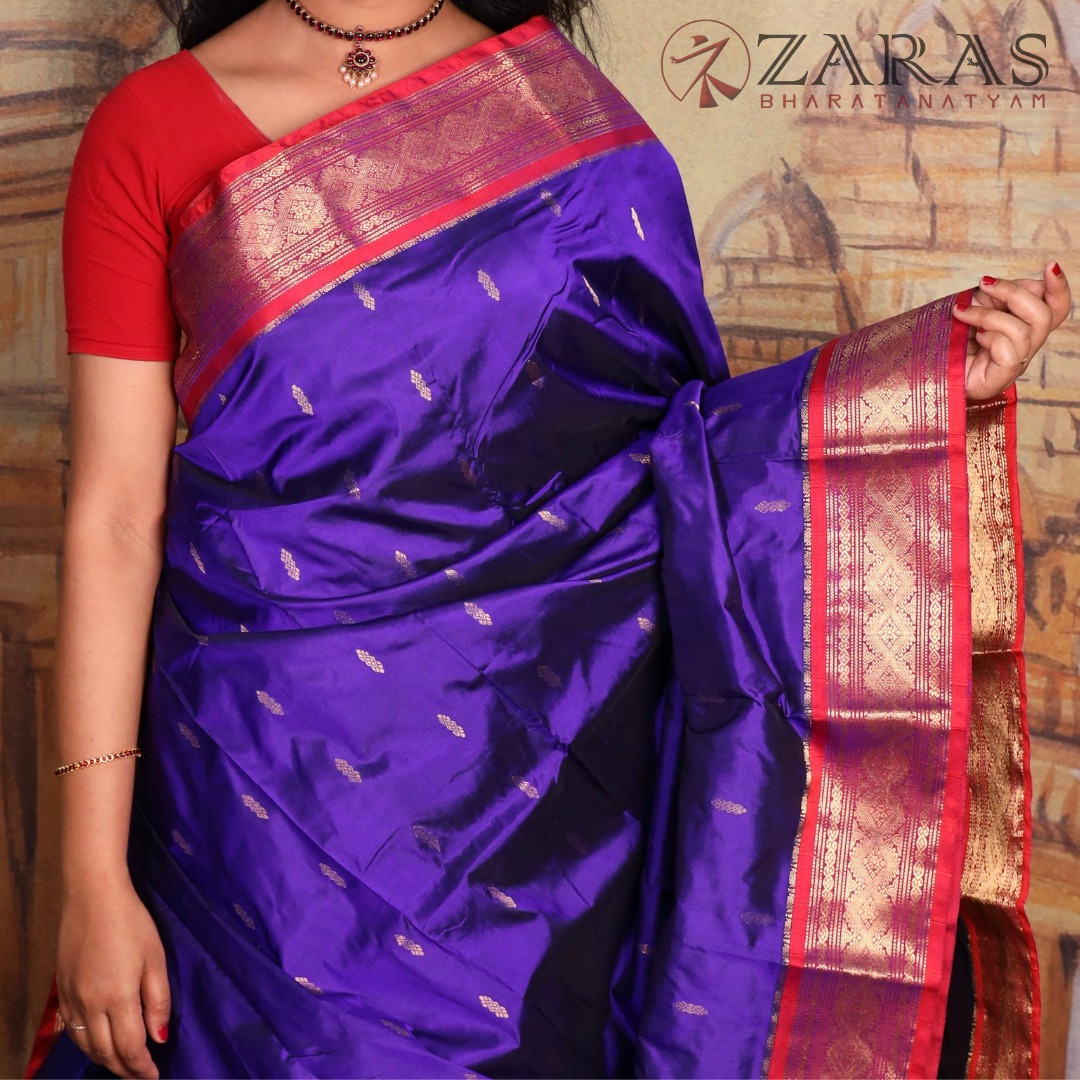 Dharmavaram Pure Pattu (Silk) Saree + Costume Stitching Readymade (V Blue with Red)