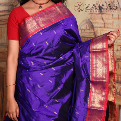 Dharmavaram Pure Pattu (Silk) Saree + Costume Stitching Readymade (V Blue with Red)