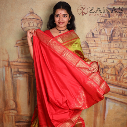 Dharmavaram Pure Pattu (Silk) Saree + Costume Stitching Readymade (D Mehndi Green with Red)