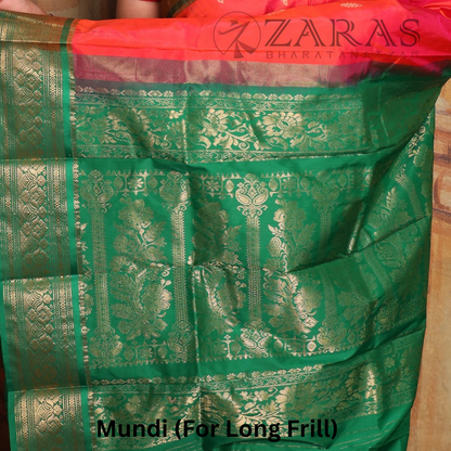 Dharmavaram Pure Pattu (Silk) Saree + Costume Stitching Readymade (Peach Pink with Green)