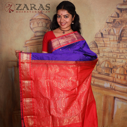 Dharmavaram Pure Pattu (Silk) Saree + Costume Stitching Readymade (V Blue with Red)