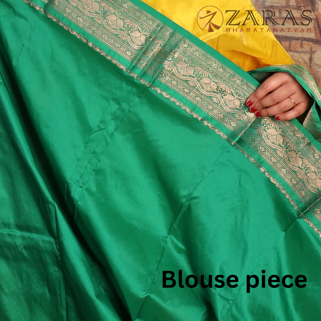 Dharmavaram Pure Pattu (Silk) Saree + Costume Stitching Readymade (L Yellow with Green)