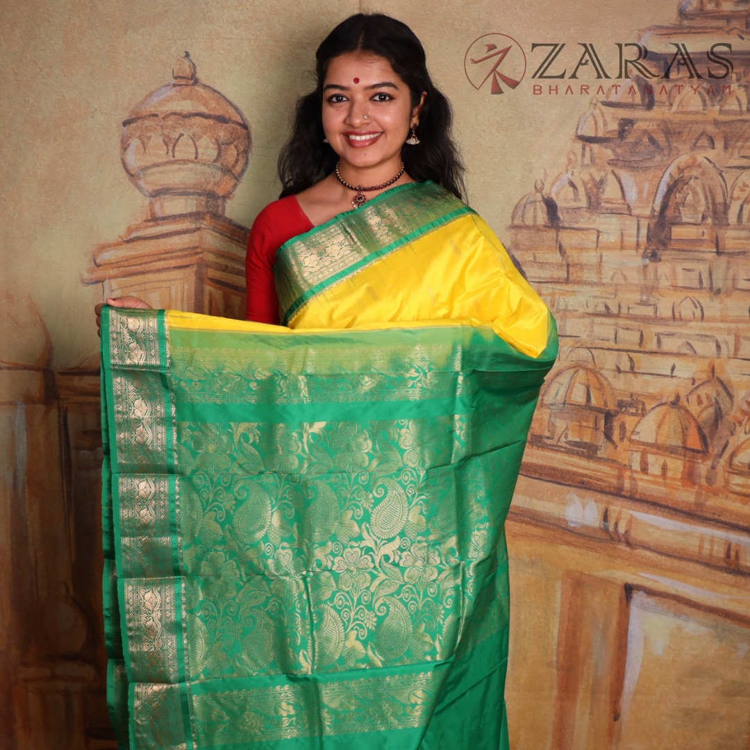 Dharmavaram Pure Pattu (Silk) Saree + Costume Stitching Readymade (L Yellow with Green)
