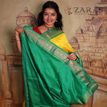 Dharmavaram Pure Pattu (Silk) Saree + Costume Stitching Readymade (L Yellow with Green)