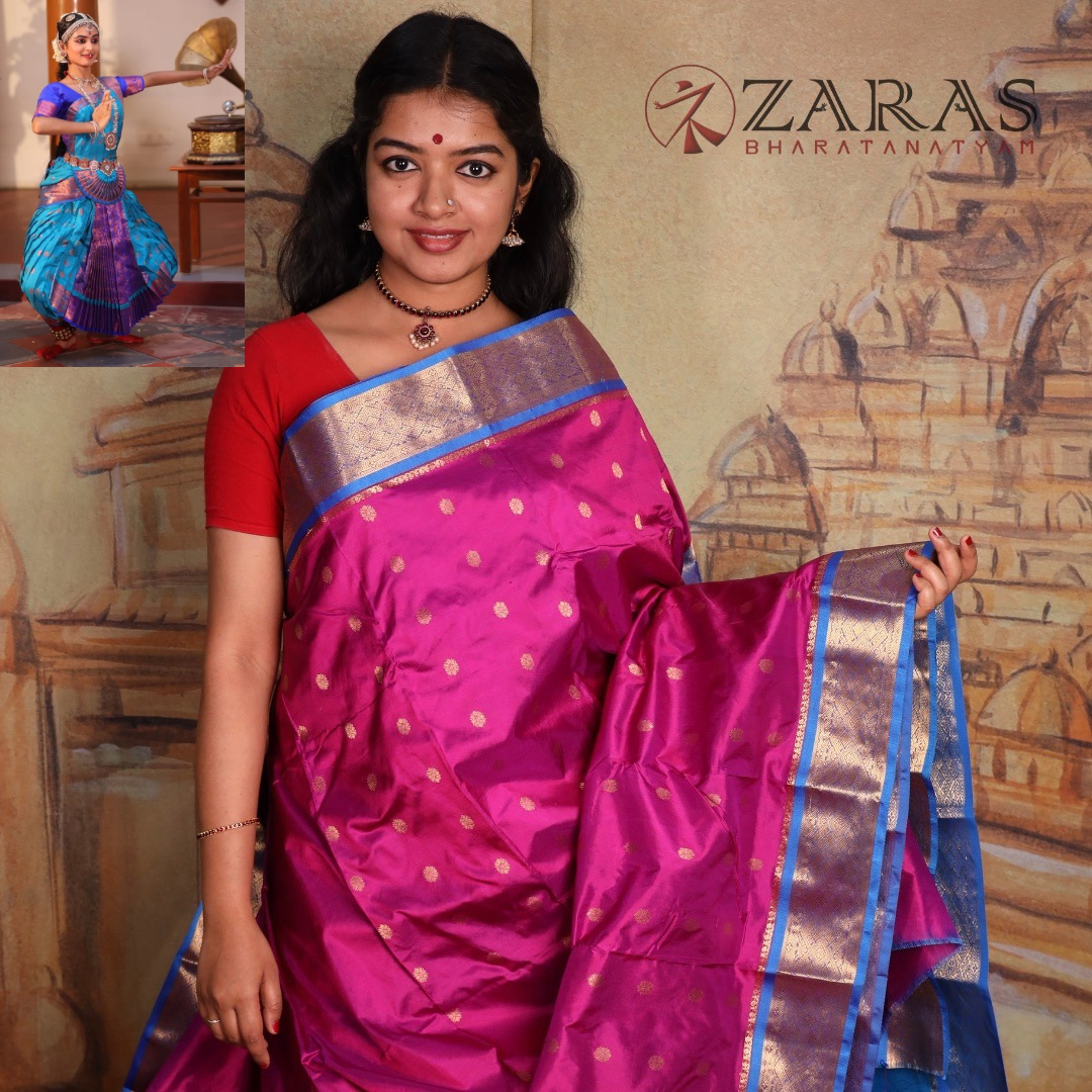 Dharmavaram Pure Pattu (Silk) Saree + Costume Stitching Readymade  (Purple with L Blue)