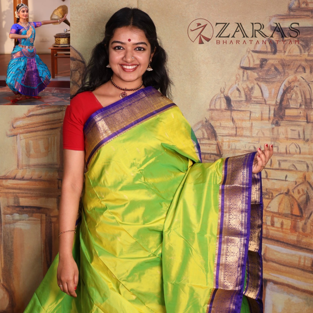 Dharmavaram Pure Pattu (Silk) Saree + Costume Stitching Readymade (Li Green with V Blue)