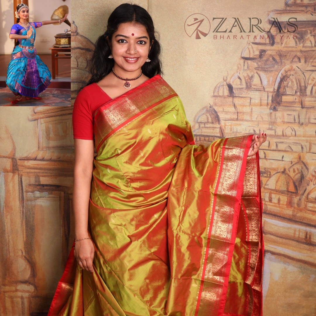Dharmavaram Pure Pattu (Silk) Saree + Costume Stitching Readymade (D Mehndi Green with Red)