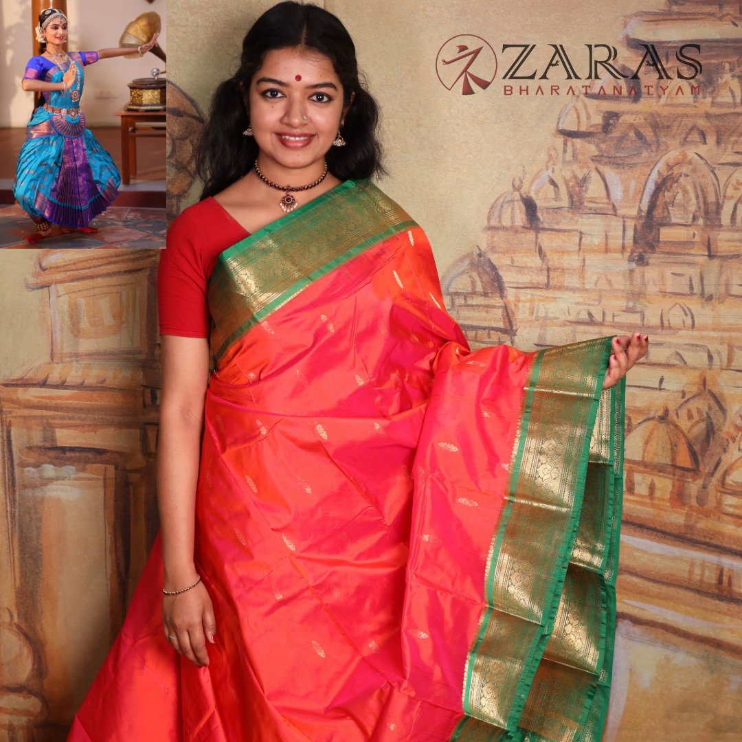 Dharmavaram Pure Pattu (Silk) Saree + Costume Stitching Readymade (Peach Pink with Green)