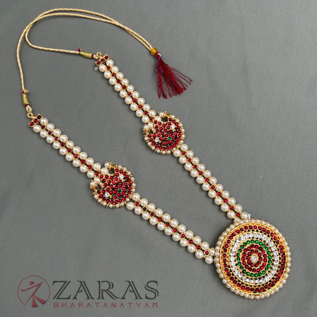 Bharatanatyam Dance Jewellery - Round & 2 Moon RG kemp Beads Haaram / Long Chain image 2