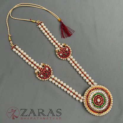 Bharatanatyam Dance Jewellery - Round & 2 Moon RG kemp Beads Haaram / Long Chain image 2