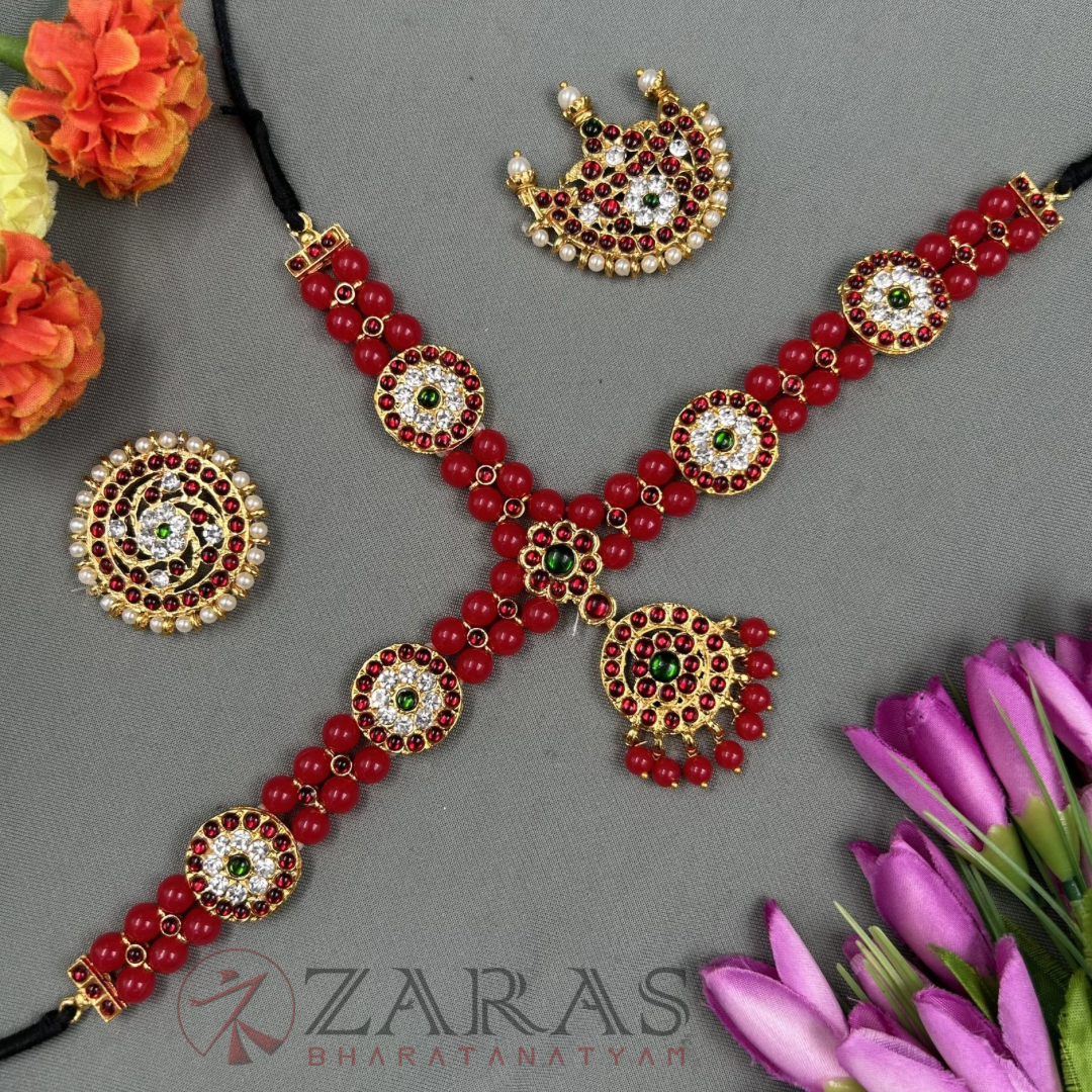 Bharatanatyam Dance Jewellery - Headset Round Red Balls RG Kemp image 0