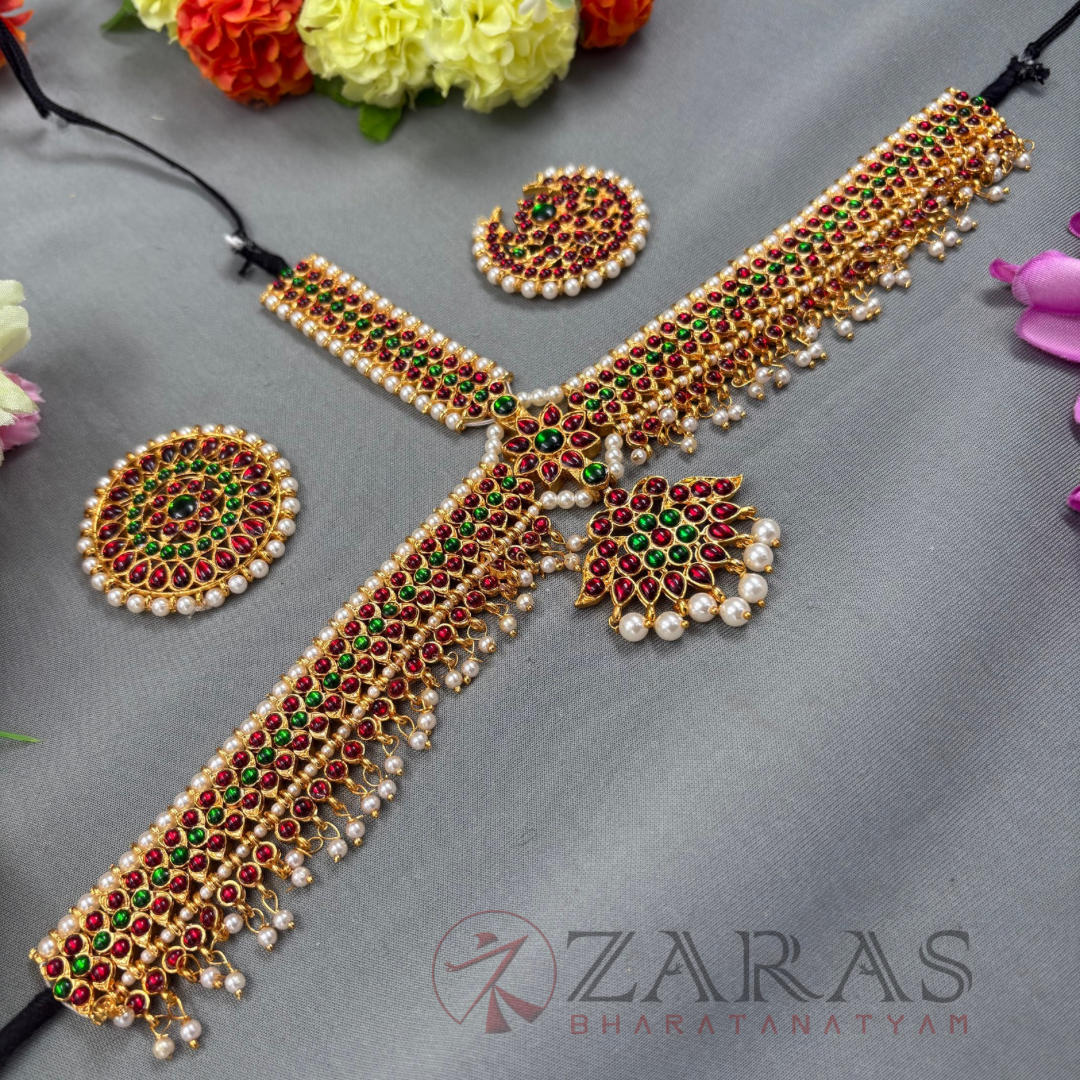 Bharatanatyam Dance Jewellery - Headset S Flower RG Kemp Beads CS image 1