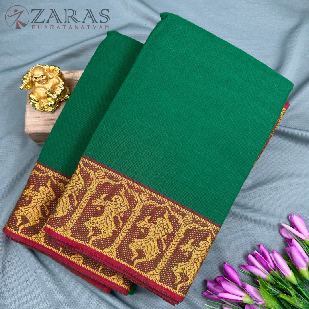 Bharatanatyam Dance Practice Saree - Green with Brown Doll Border image 1