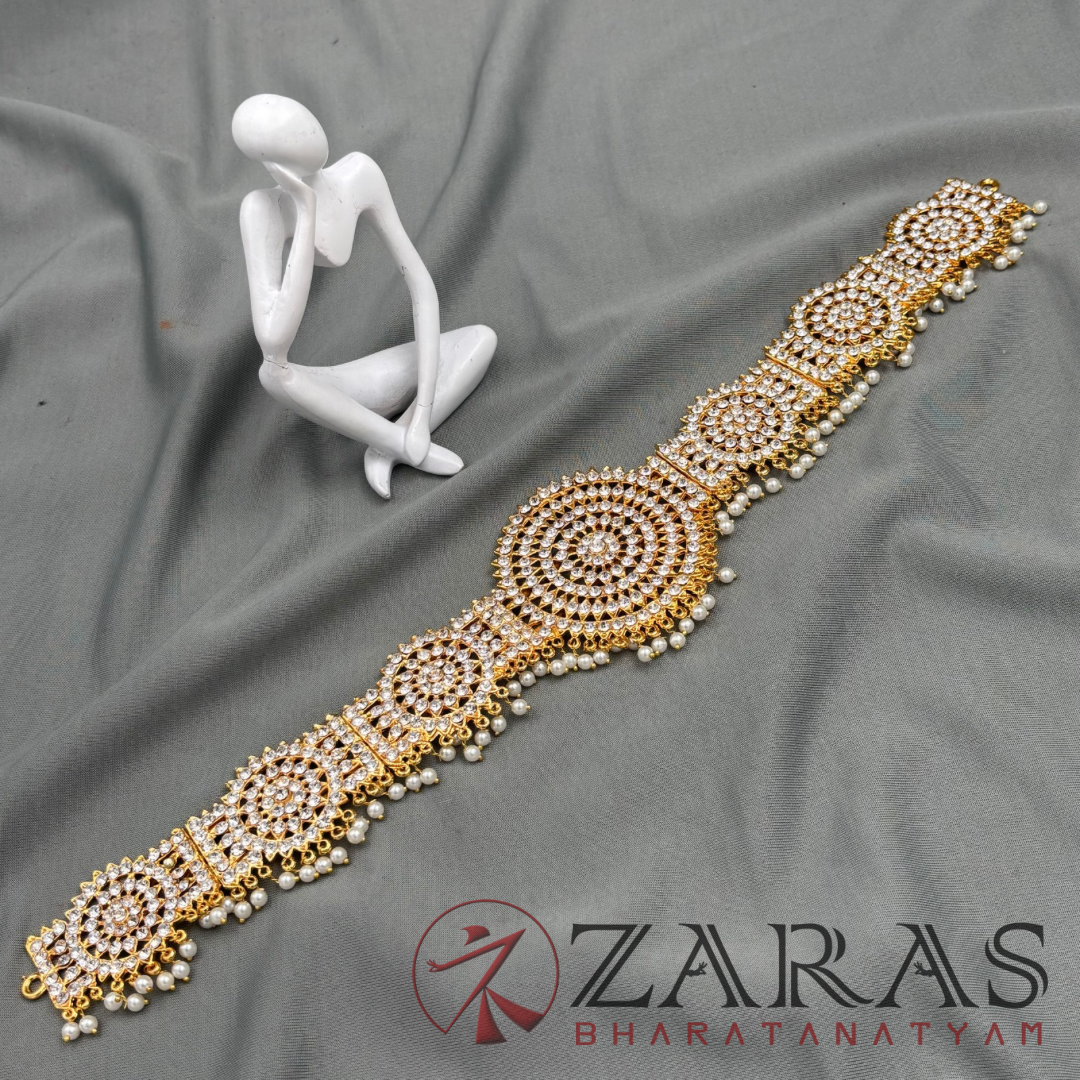 Bharatanatyam Dance Jewellery - Full White Stone Sh Hip Belt (Ottiyanam) image 3