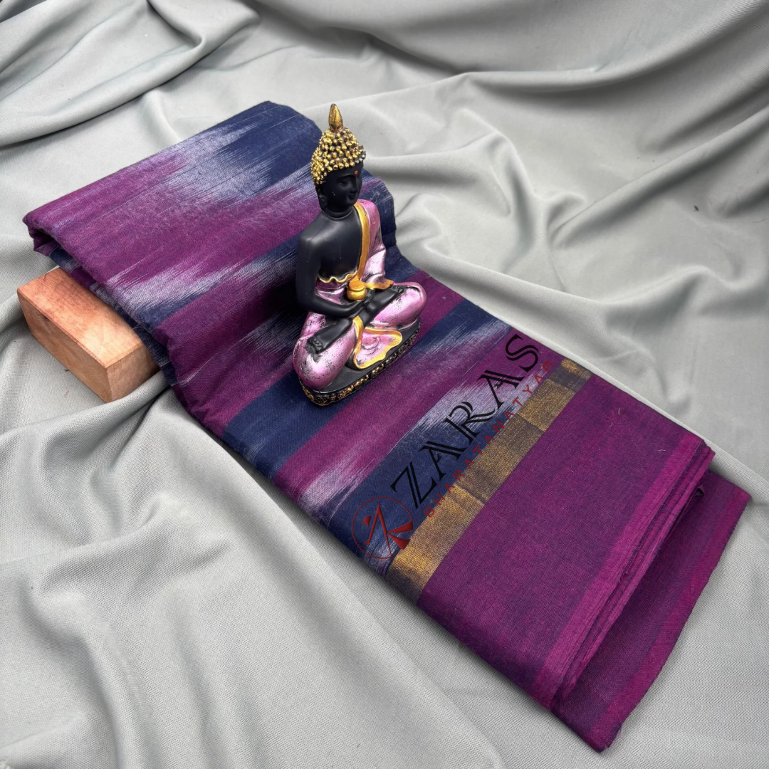 Bharatanatyam Dance Practice Saree - Blue D Purple Mixed Ikkat Border image 1
